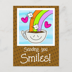 Carte Postale Joli Arc-En-Ciel Et Café Sourit En Vous Pensant