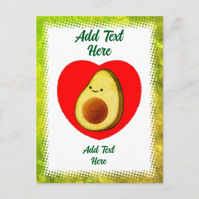 Carte Postale Joli Avocat Vert Dessin Animé Dans un Cœur Rouge V (Devant)