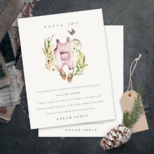 Carte Postale Joli Baby shower Feuilleté Rose Foliage Fille Vête