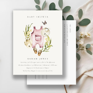 Carte Postale Joli Baby shower Feuilleté Rose Foliage Fille Vête