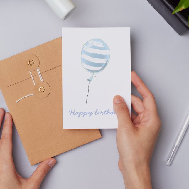 Carte Postale Joli ballon rayé bleu - Anniversaire d'enfant (Créateur téléchargé)