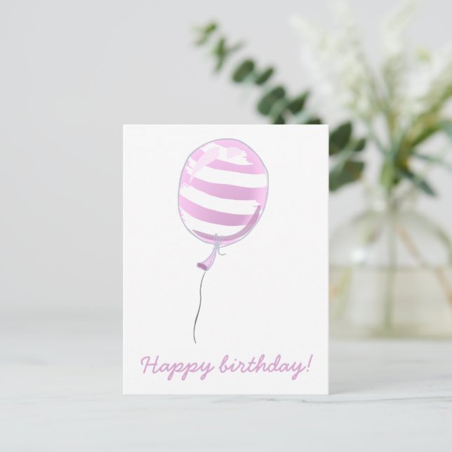 Carte Postale Joli ballon rayé rose - Anniversaire enfant (Debout devant)
