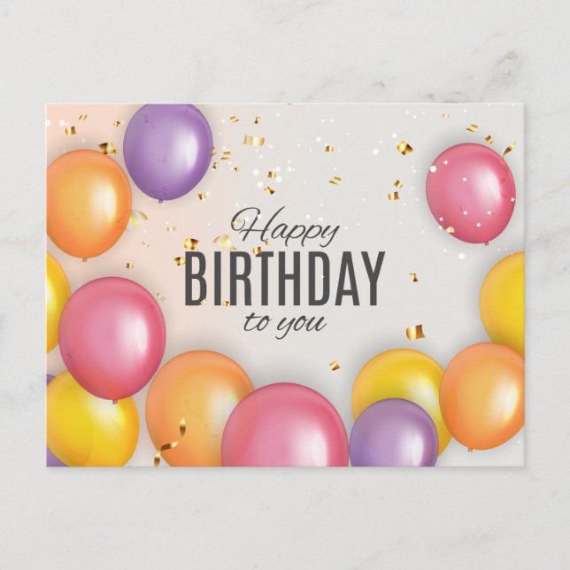 Carte Postale Joli Balloon d'anniversaire Confetti Moderne (Devant)