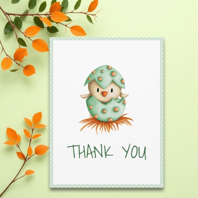 Carte Postale Joli bébé oiseau vert qui éclot Merci (Créateur téléchargé)