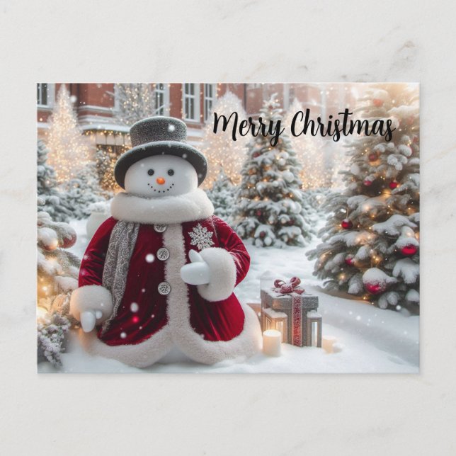 Carte Postale Joli bonhomme de neige de Noël (Devant)
