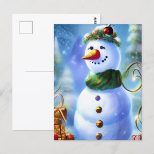 Carte Postale Joli bonhomme de neige de Noël avec des présentate