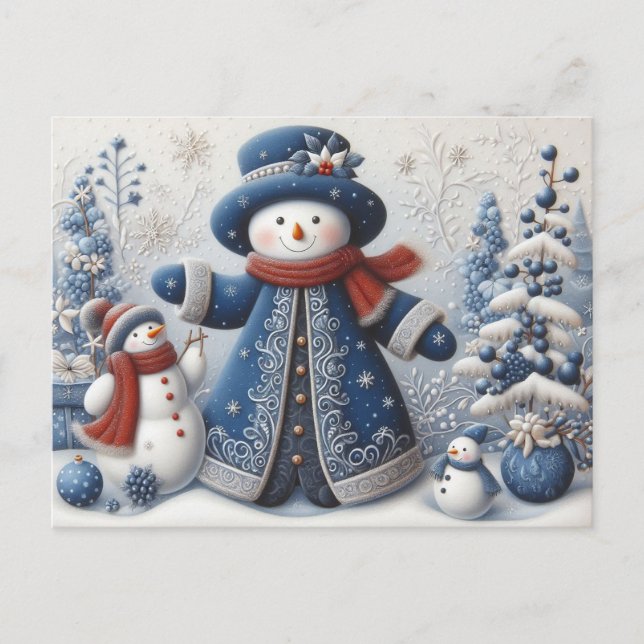 Carte Postale Joli bonhomme de neige de Noël dans l'art populair (Devant)