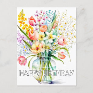 Carte Postale Joli bouquet de fleurs à l'aquarelle