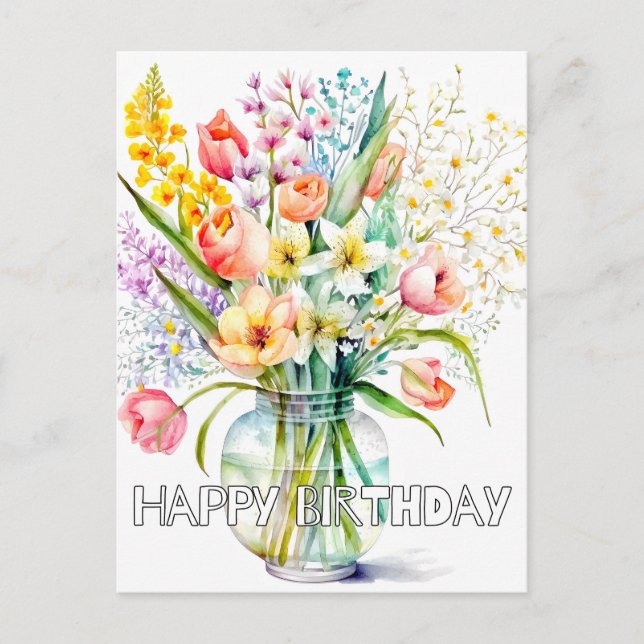 Carte Postale Joli Bouquet De Fleurs Aquarelle (Devant)