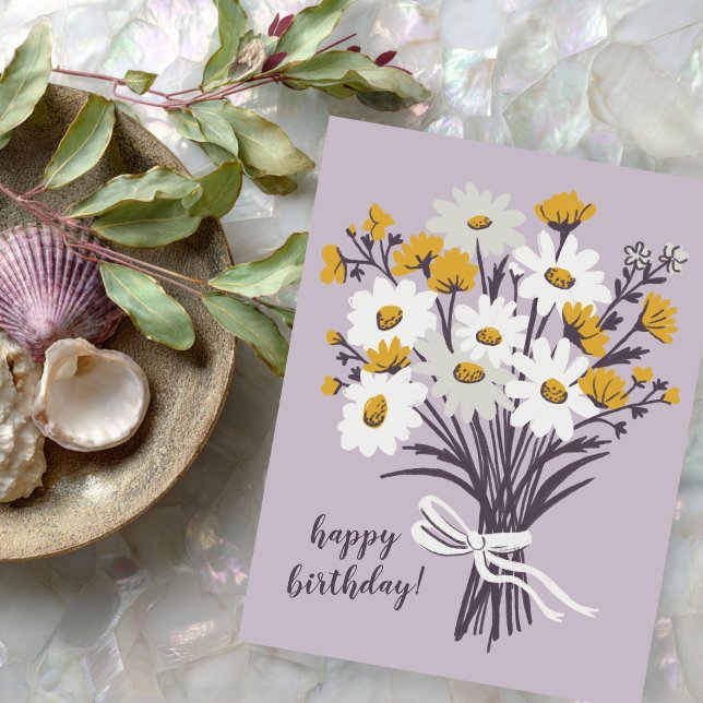 Carte Postale Joli Bouquet de Pâquerettes PERSONNALISÉ Joyeux An (Pretty Daisy Bouquet CUSTOM Happy Birthday Postcard
)