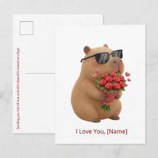 Carte Postale Joli Capybara Rose Je T'aime Nom Personnalisé