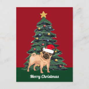 Carte Postale Joli Carlin de Noël à Santa Hat Custom Red Holiday
