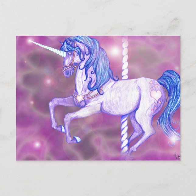 Carte Postale Joli Carousel Unicorn Art (Devant)