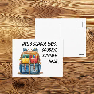 Carte Postale Joli Cartable à Dos Jours d'École à l'Aquarelle