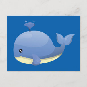 Carte Postale Joli Cartoon Bleu Baleine Eau Épousante