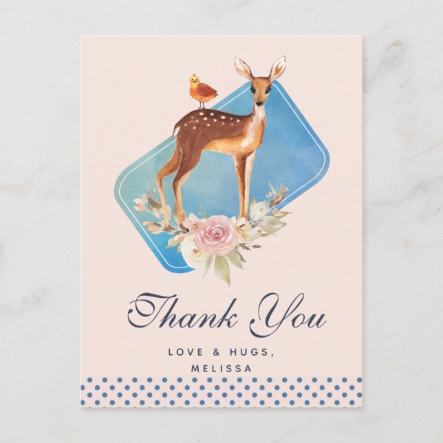 Carte Postale Joli Cerf Aquarelle Brun Merci Rustique (Devant)