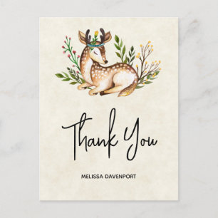 Carte Postale Joli Cerf Aquarellé Posé Sur Le Merci Boho