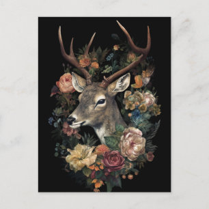 Carte Postale Joli cerf avec une couronne de fleurs