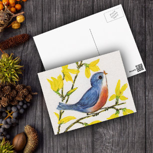 Carte Postale Joli Chanteur Oiseau Bleu Arbre