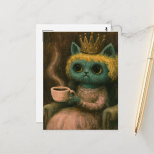 Carte Postale Joli chat avec un café
