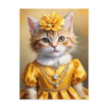 Joli Chat Chaton en Robe Jaune