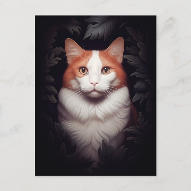 Carte Postale Joli chat de gingembre parmi les Feuilles (Devant)