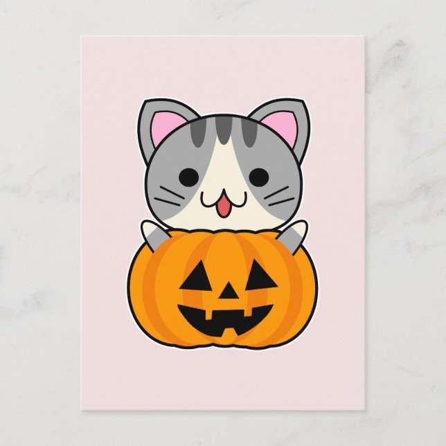 Carte Postale Joli chat d'Halloween dans un citrouille Jack o La (Devant)