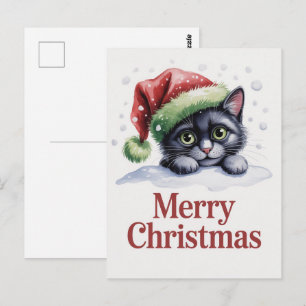Carte Postale Joli chat noir Kitty Noël hiver vacances
