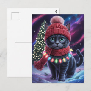 Carte Postale Joli chat noir Kitty Noël Hiver Vacances