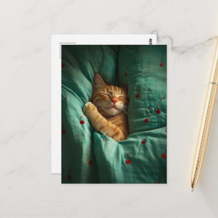 Carte Postale Joli chat roux endormi 