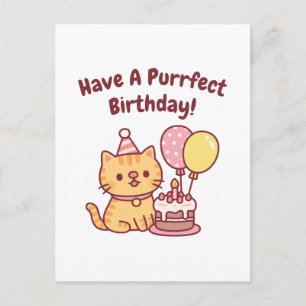 Carte Postale Joli chat tigré avec gâteau Anniversaire parfait d