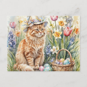 Carte Postale Joli Chat Tigre Orange de Pâques 