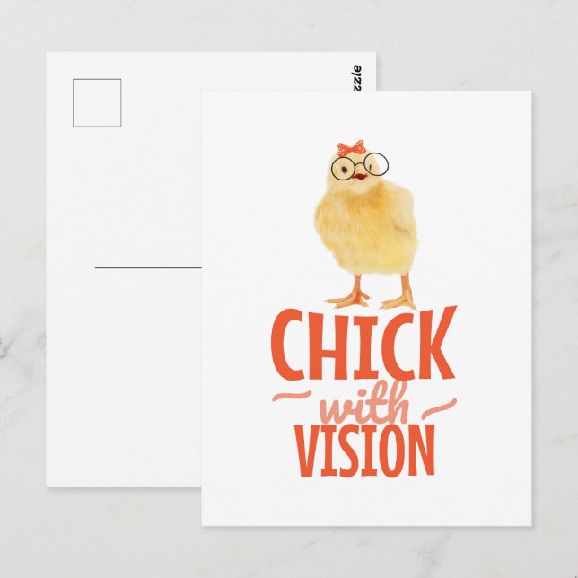 Carte Postale Joli Chick Avec Lunettes - Chick Avec Vision (Devant / Derrière)