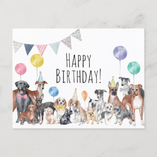 Carte Postale Joli chien coloré joyeux anniversaire 