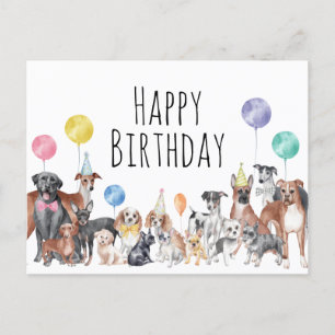 Carte Postale Joli chien coloré joyeux anniversaire