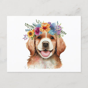 Carte Postale Joli chien d'or retriever avec des fleurs