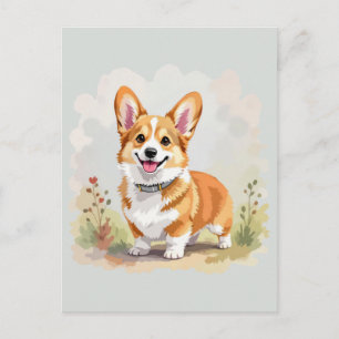 Carte Postale Joli chien Pembroke Welsh Corgi rouge