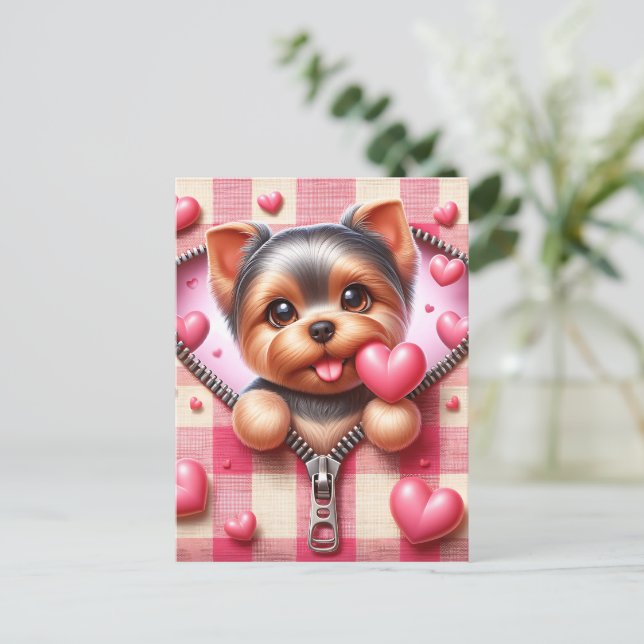 Carte Postale Joli chiot 3D en Arrière - plan rose et blanc (5) (Debout devant)