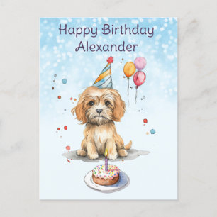 Carte Postale Joli chiot avec chapeau de fête d'anniversaire