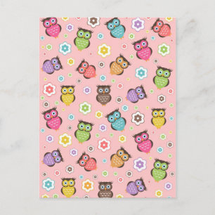 Carte Postale Joli chouettes et fleurs à la mode motif