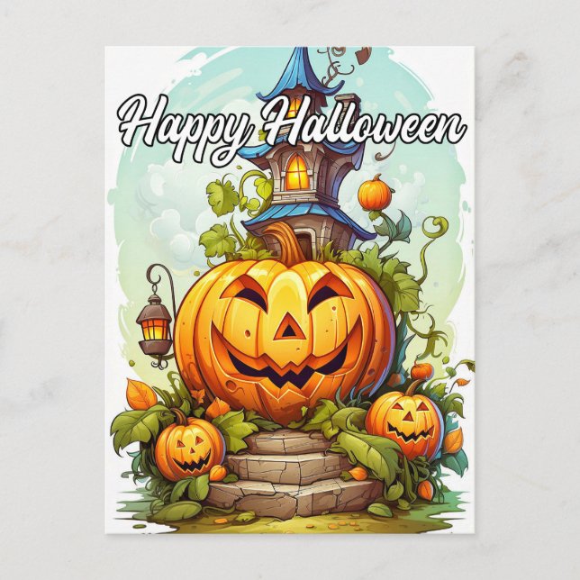 Carte Postale Joli Citrouille d'Halloween (Devant)