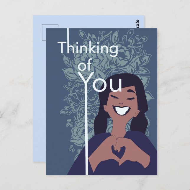 Carte Postale Joli cœur amour motif floral en pensant à vous   (Devant / Derrière)