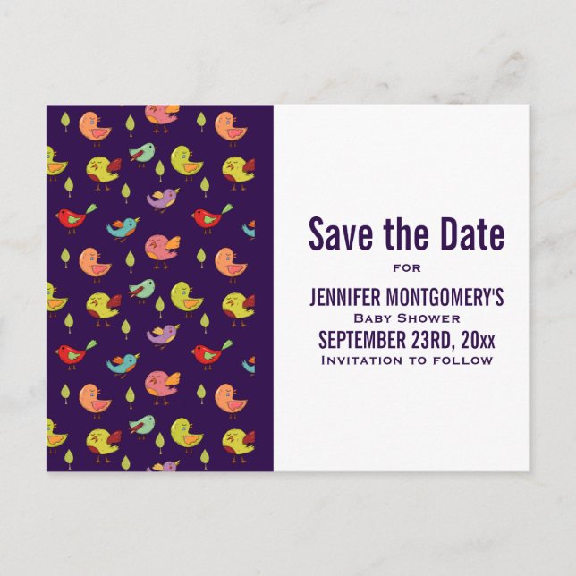 Carte Postale Joli couleur Whimsical Birds Baby shower Motif (Devant)