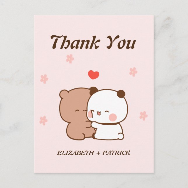 Carte Postale Joli couple de dessin animé, Kawaii Bear & Panda M (Devant)