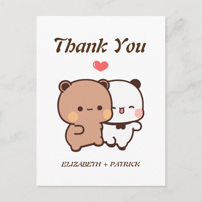 Carte Postale Joli couple de dessin animé, Kawaii Bear & Panda M (Devant)