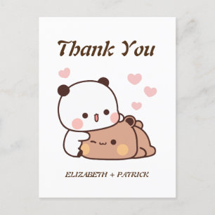 Carte Postale Joli couple de dessins animés, Kawaii Bear & Panda