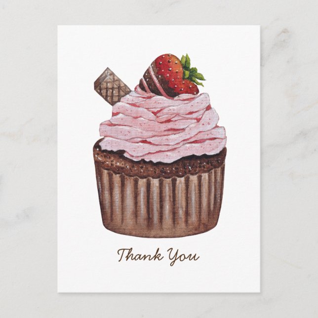 Carte Postale Joli Cupcake à la Fraise en Aquarelle  (Devant)