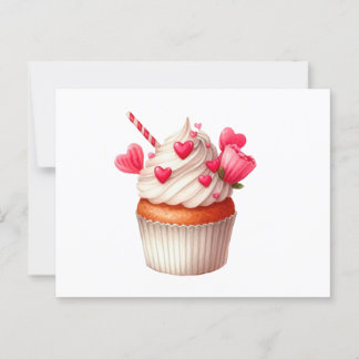 Carte Postale Joli Cupcake Avec des Cœurs