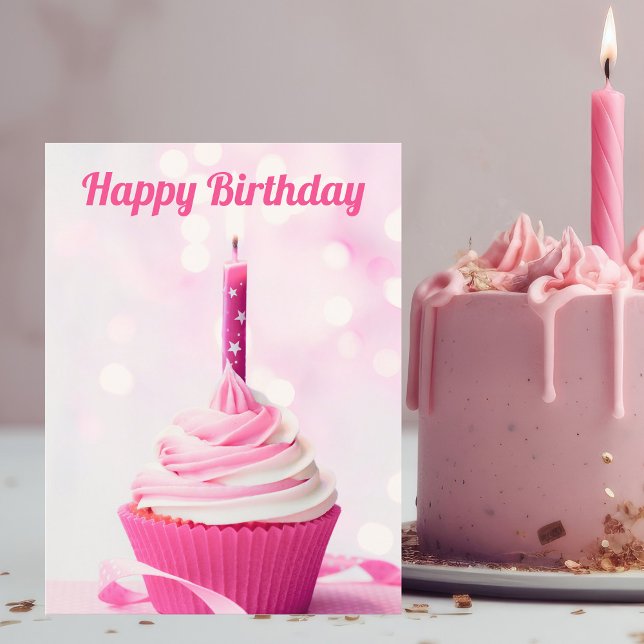 Carte Postale Joli Cupcake Rose Photo Personnalisé Joyeux Annive (Créateur téléchargé)