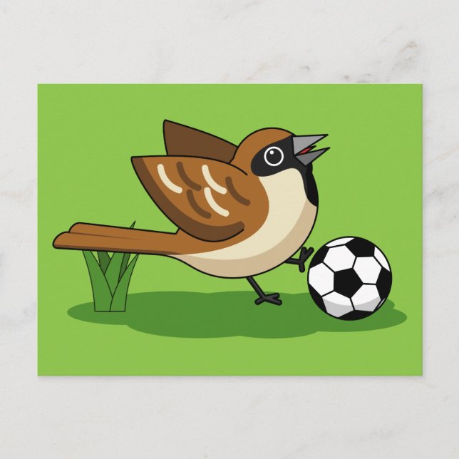 Carte Postale Joli Dessin De Caricature Sparrow Jouer Au Footbal (Devant)
